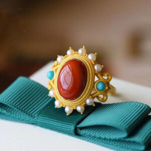 S925 Sterling Silver Southern Red Agate Large Egg Face Ring