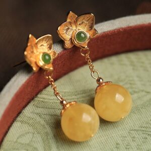 S925 Sterling Silver Gold-Plated Natural Beeswax Earrings