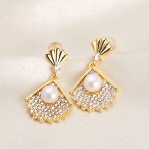 Bridal Fan-shaped Freshwater Pearl Earrings