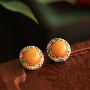 New National Style Gold Inlaid Jade Earrings
