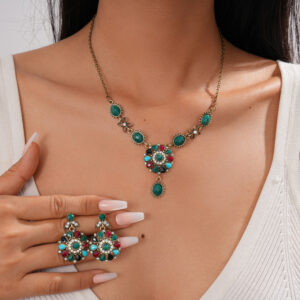 European Style Round Flower Drop-Shaped Necklace Set
