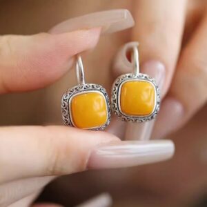 Retro Square Stone Dangle Earrings